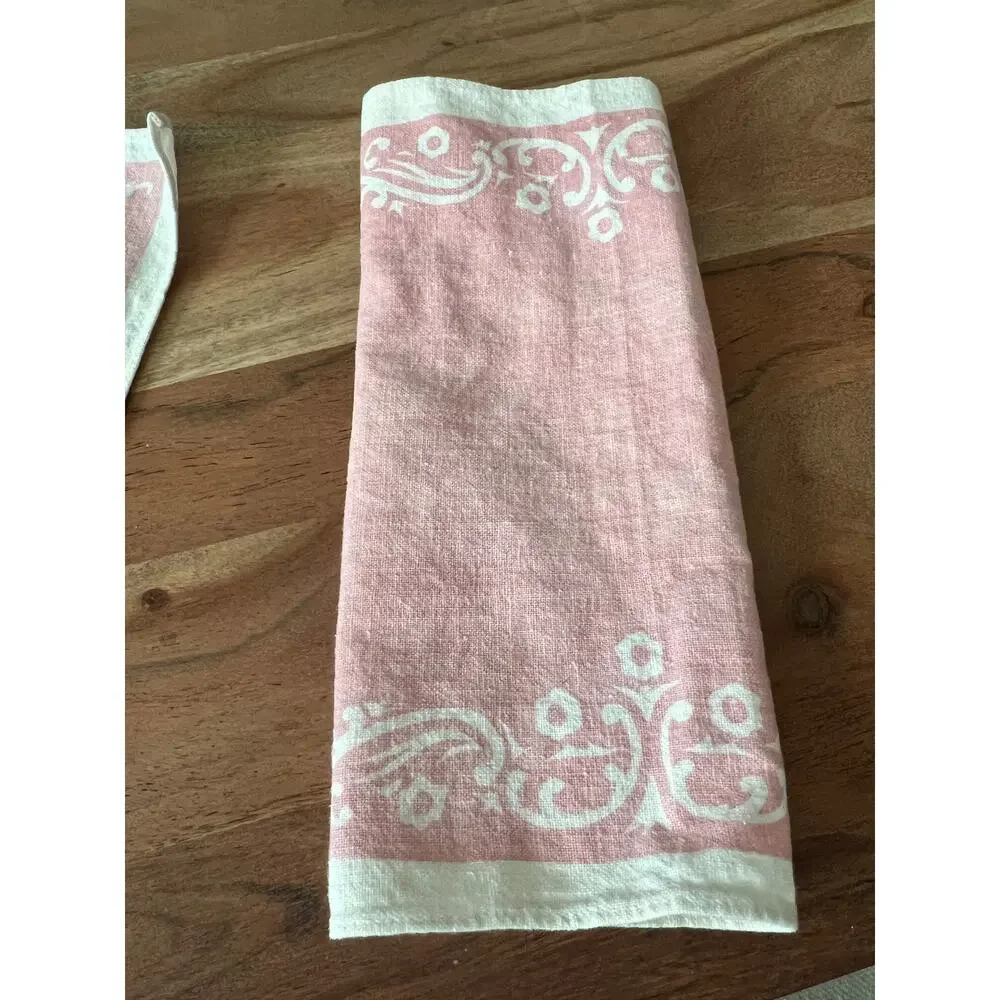 European Linen Italian vintage linen napkins pink damask design set of 4